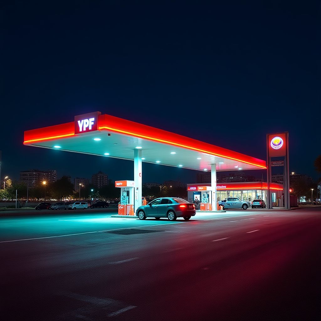 Estación YPF en la noche